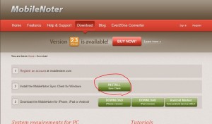 MobileNoter　Windows版クライアント ダウンロード画面